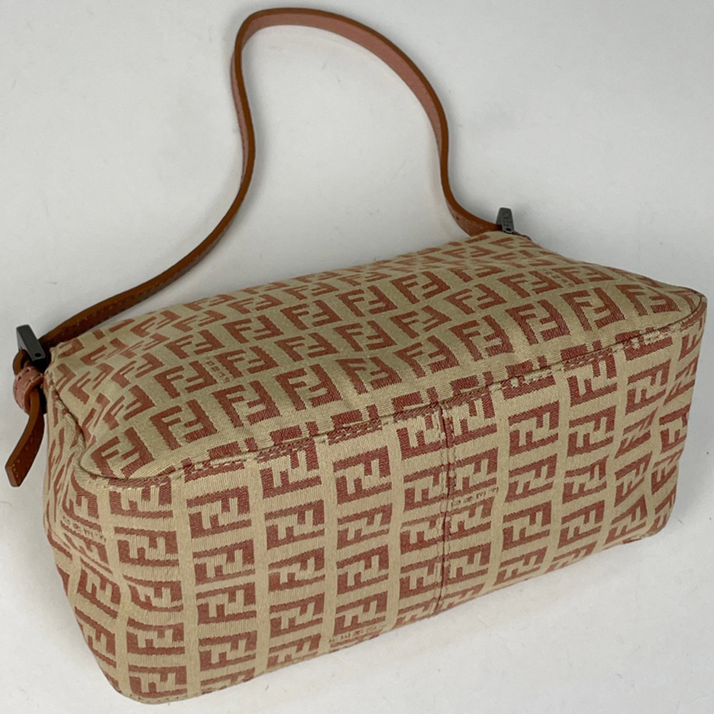 Fendi Zucchino Pattern Shoulder Bag, Canvas, Beige/Pink, 8BR180, Women's - Picture 2 of 7